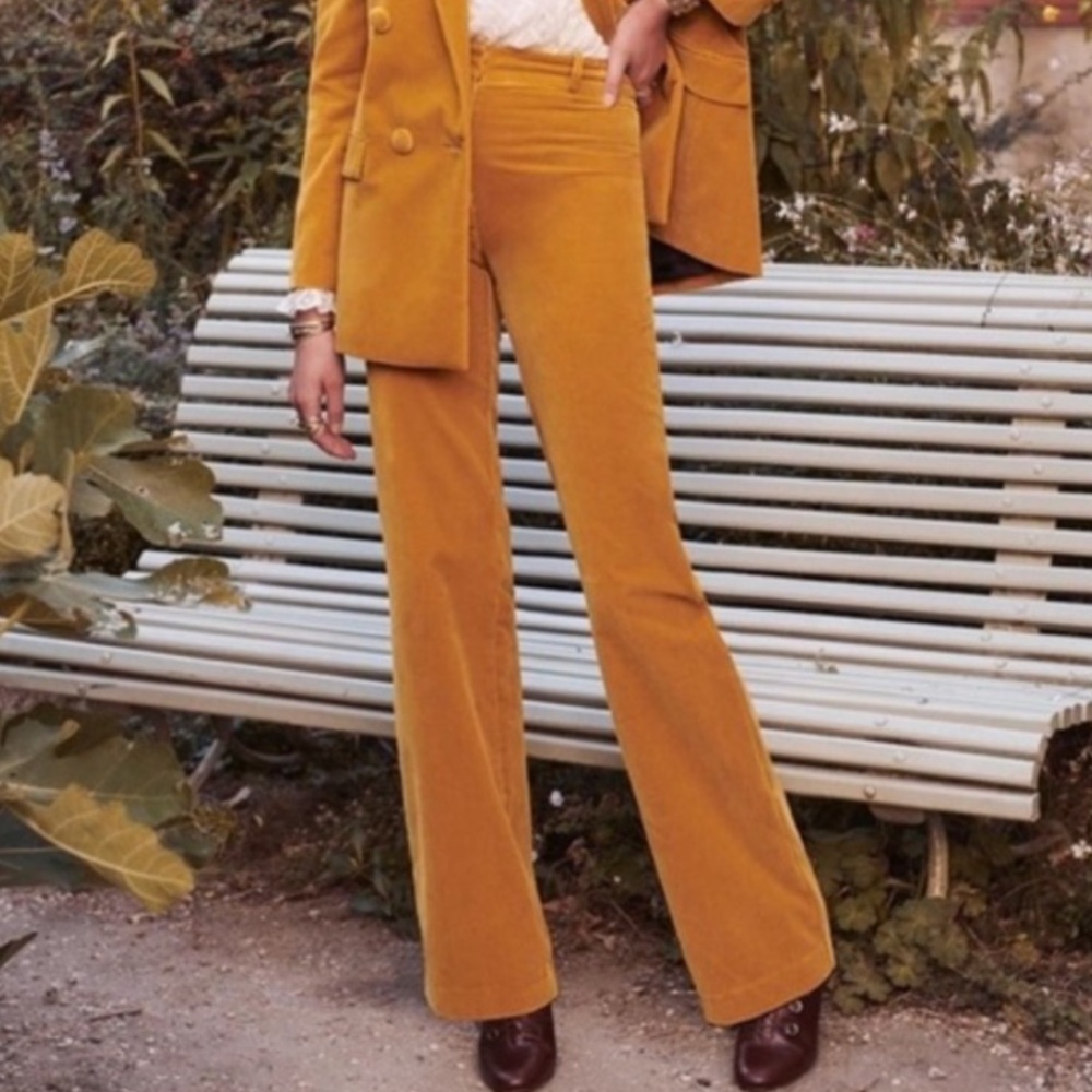 Sezane Ferdinand Miel Yellow Velvet Trousers Pants Size 34 US 2